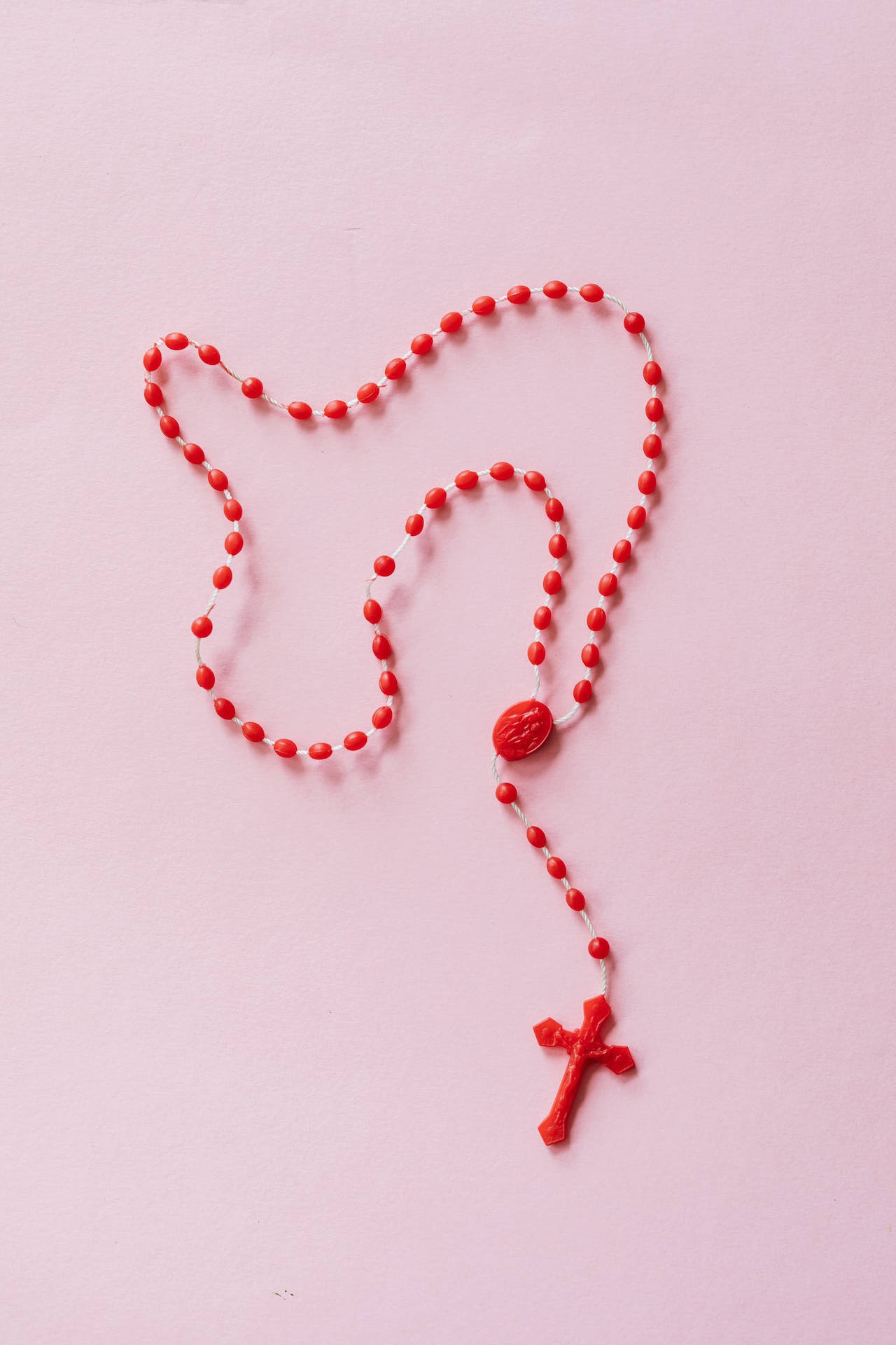 Red Rosary With Jesus On Cross Wallpaper