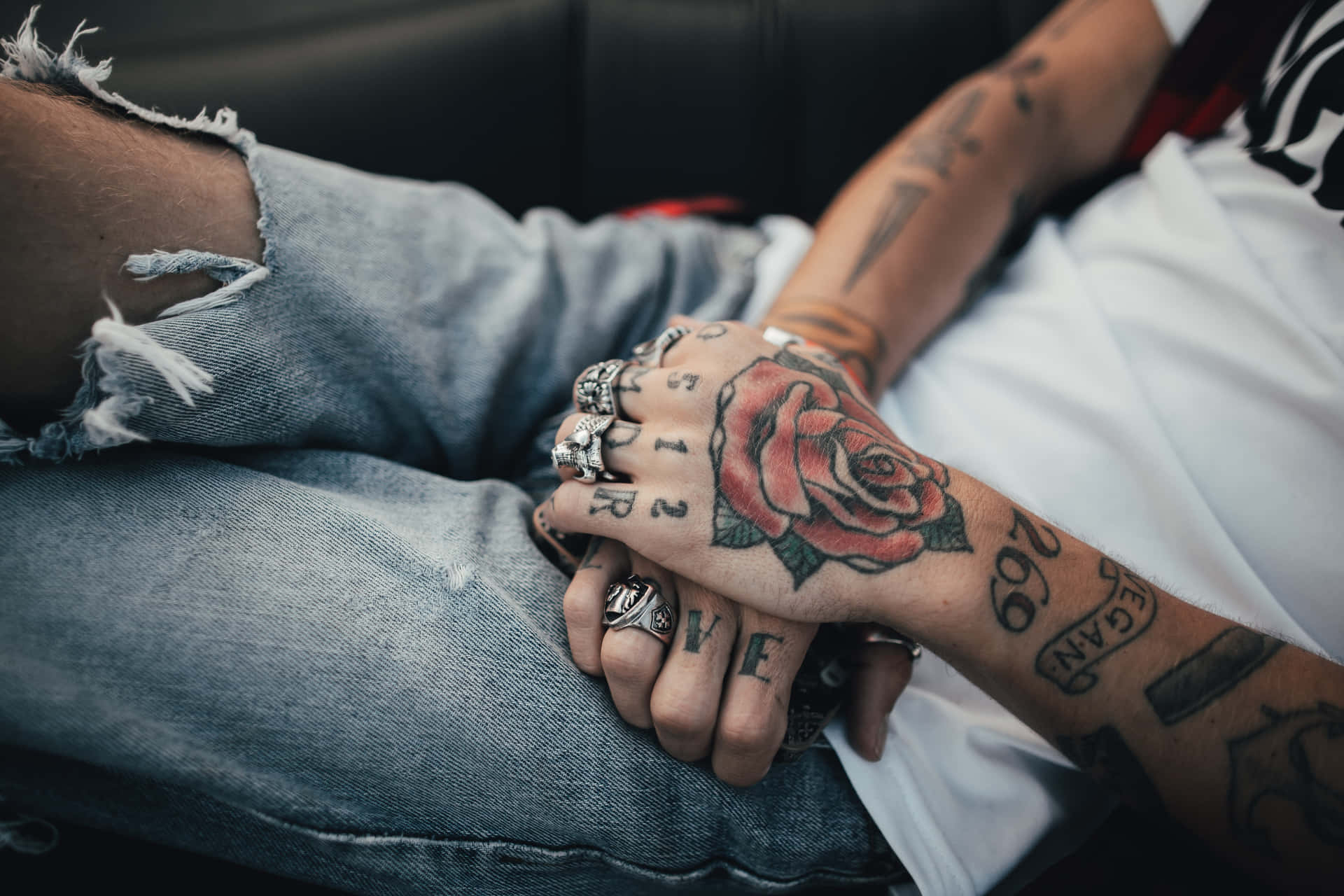 Red Rose And Numbers Hand Tattoo Wallpaper
