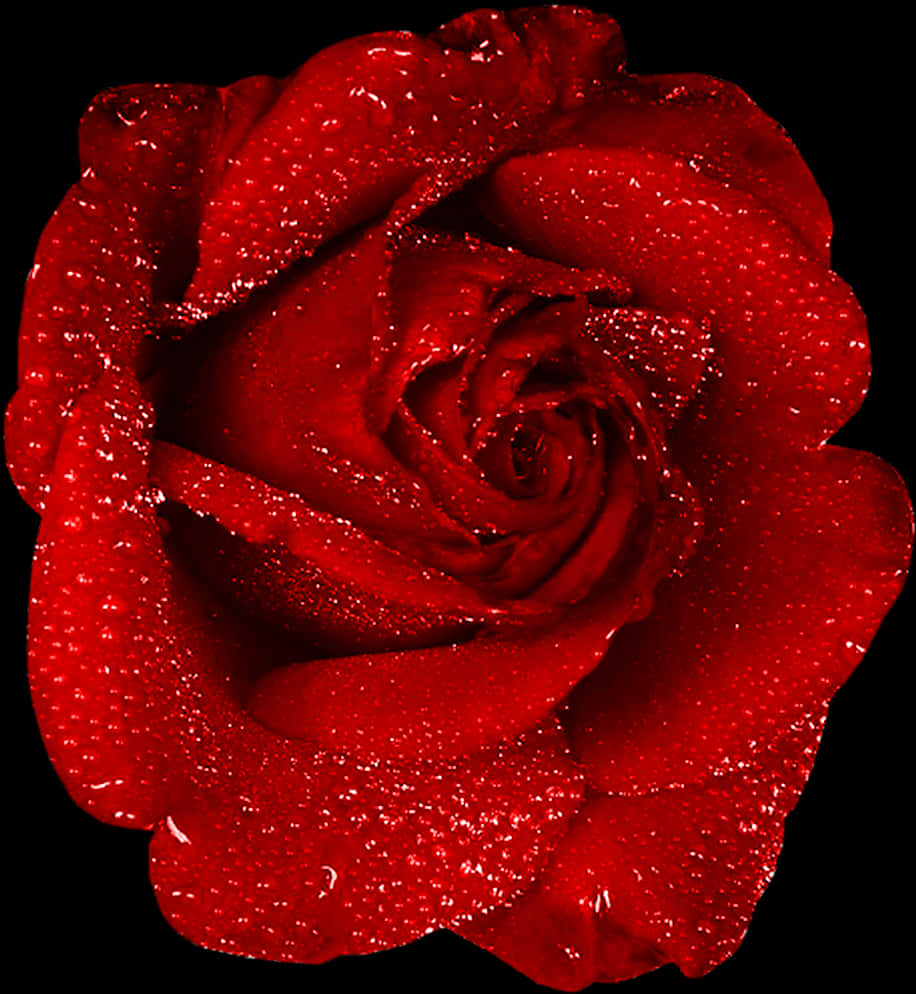 Red Rose Dewdrops Black Background PNG