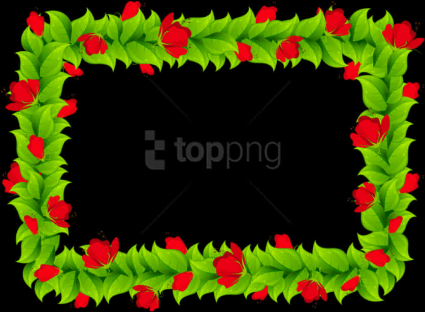 Red Rose Leaf Frame Design PNG