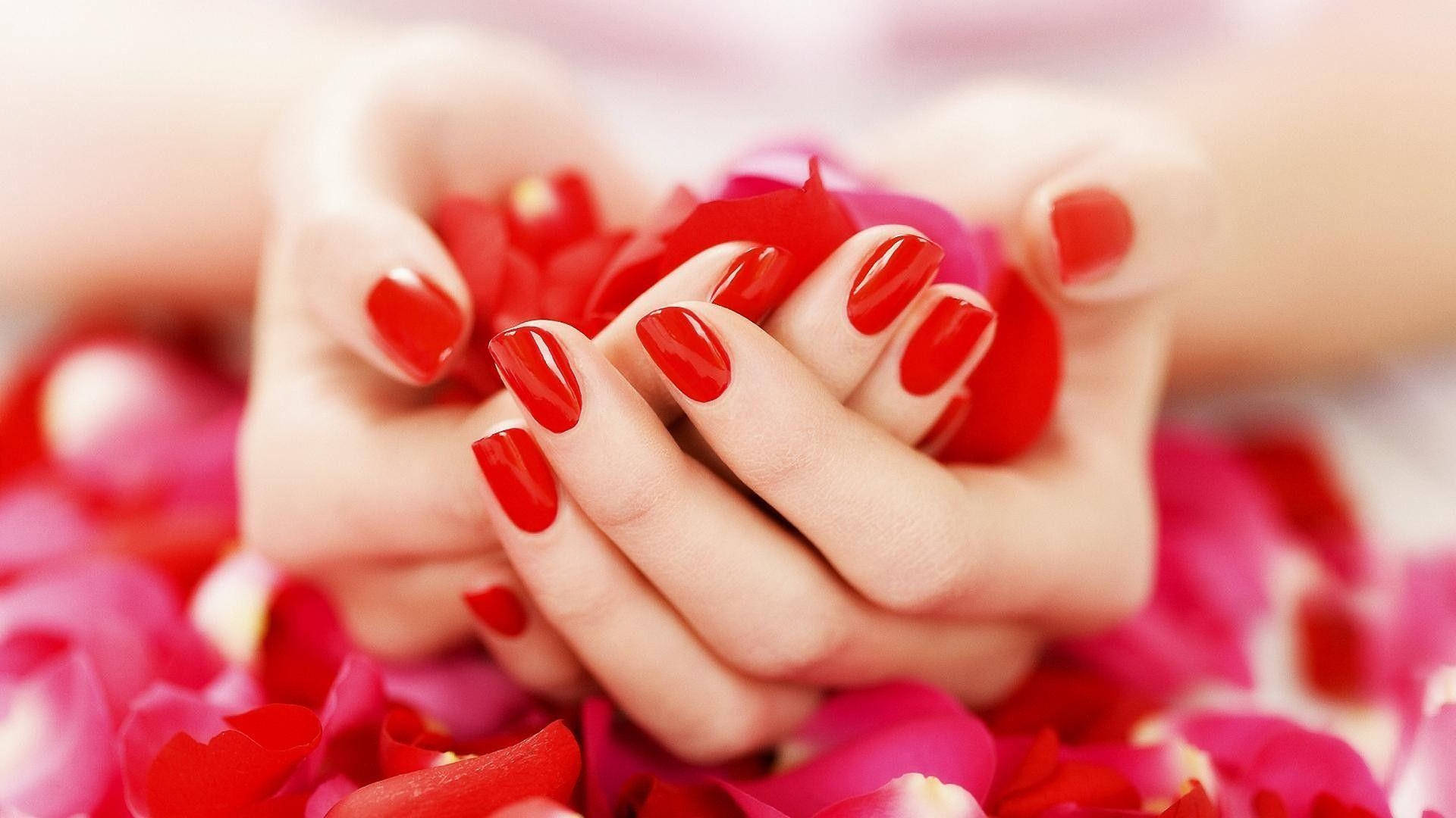 Red Rose Petals Nails Wallpaper