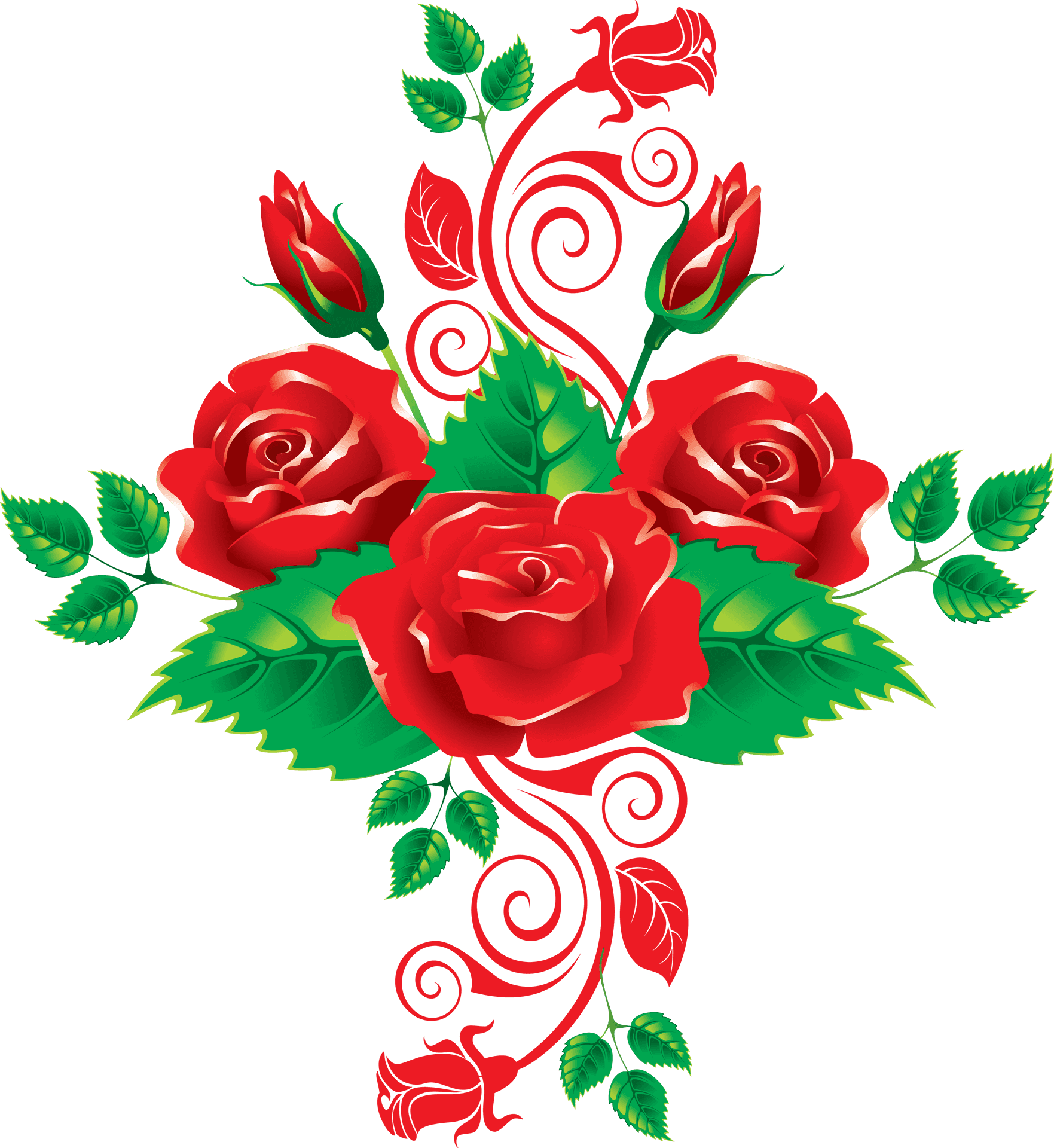 Red Rose Vector Floral Design PNG