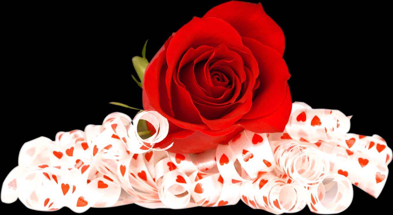 Red Rose White Ribbon Hearts PNG
