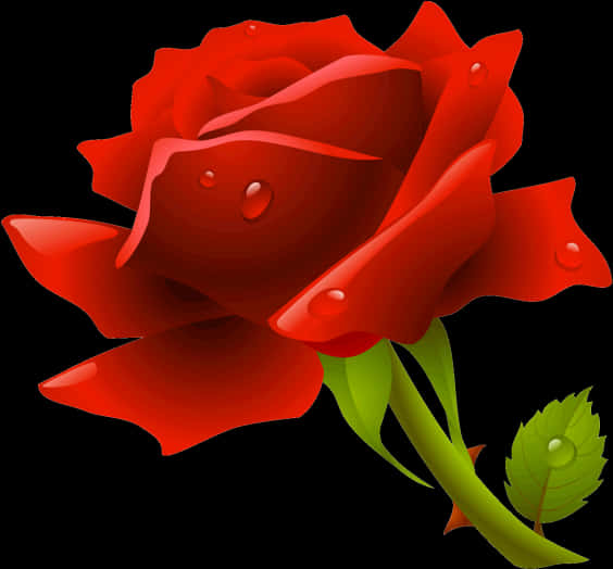 Red Rose With Dew Drops.png PNG