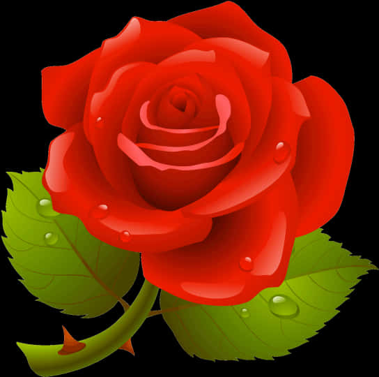 Red Rose With Dew Drops.png PNG