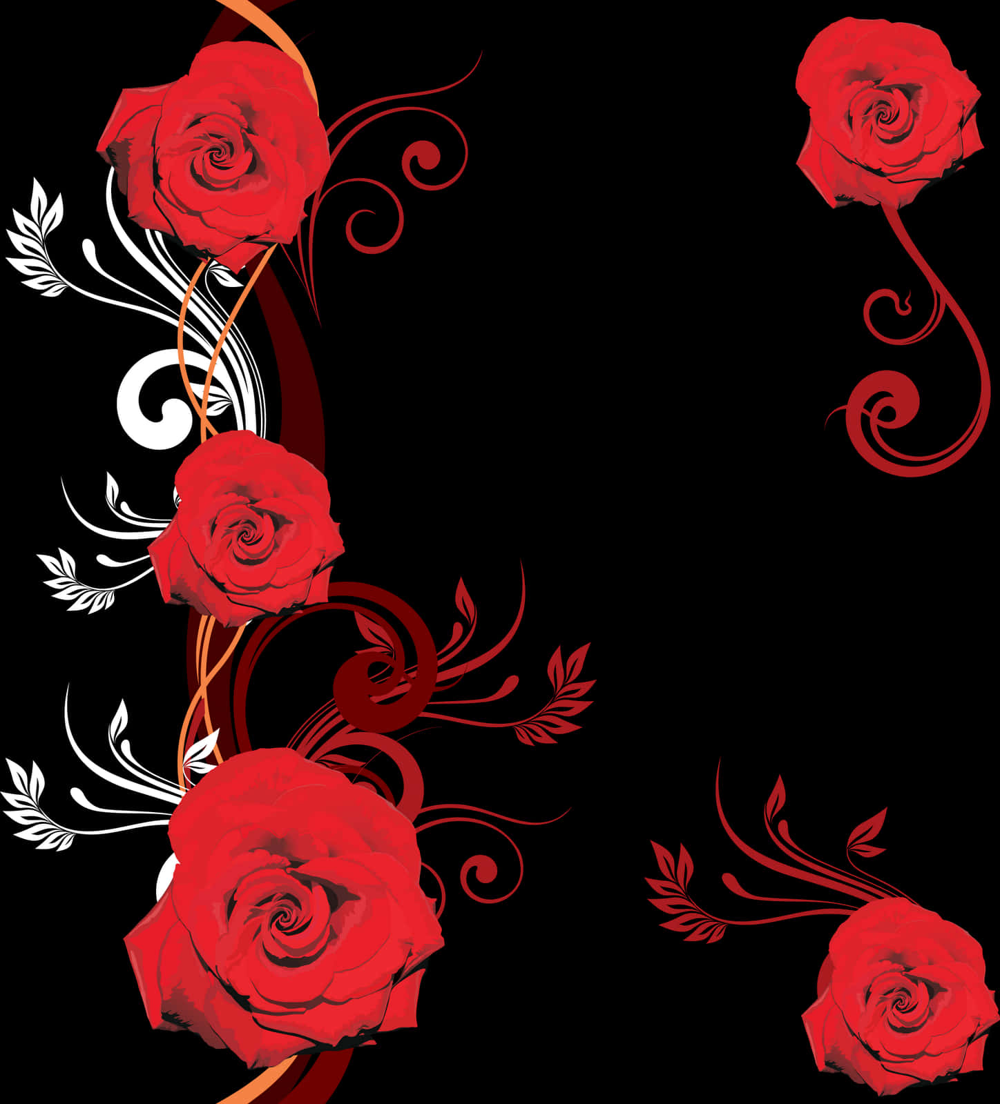 Red Roses Black Background Vector PNG