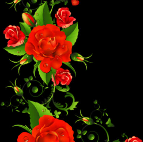 Download Red Roses Floral Designon Black Background | Wallpapers.com