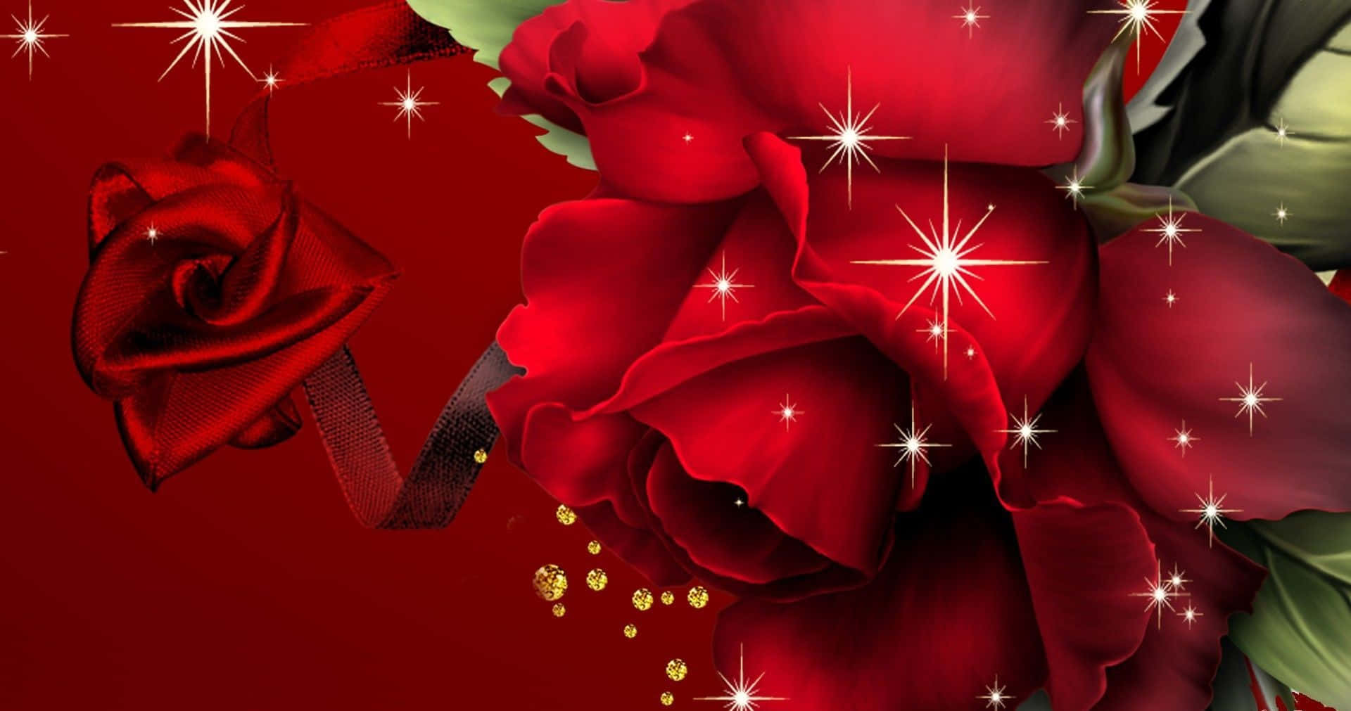 Dunkelroterhintergrund Mit Roten Rosen Auf Dem Laptop Wallpaper