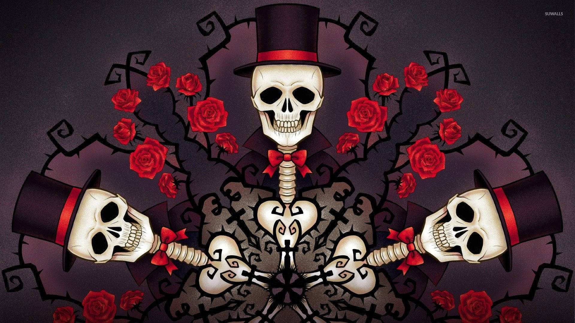 Red Roses Skeleton Wallpaper