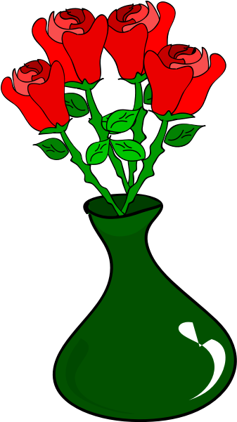 Red Rosesin Green Vase Vector PNG