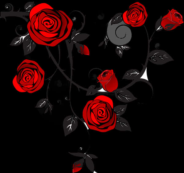 Red Roseson Black Vines PNG