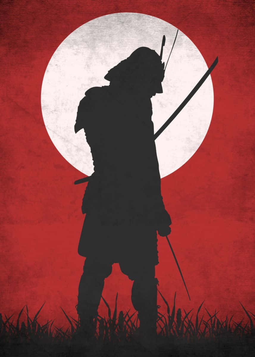 Red Samurai Anime Archer Full Moon Wallpaper