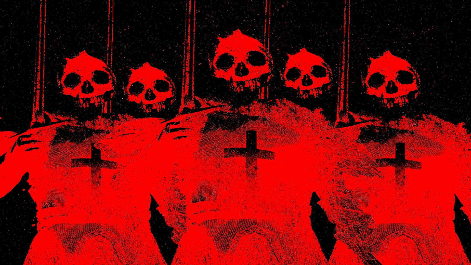 Red Satanic Poster With Skulls Wallpaper