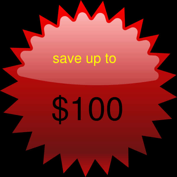 Red Save Up To100 Dollars Starburst PNG