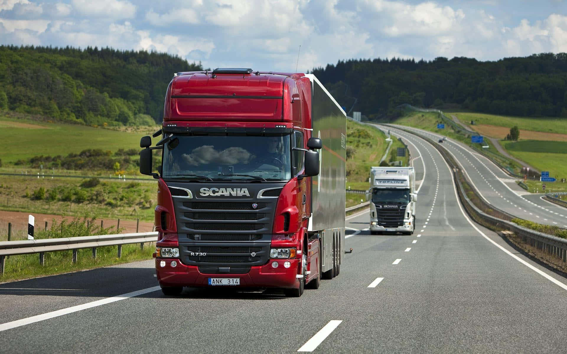 Red Scania Truck On Highway.jpg Wallpaper