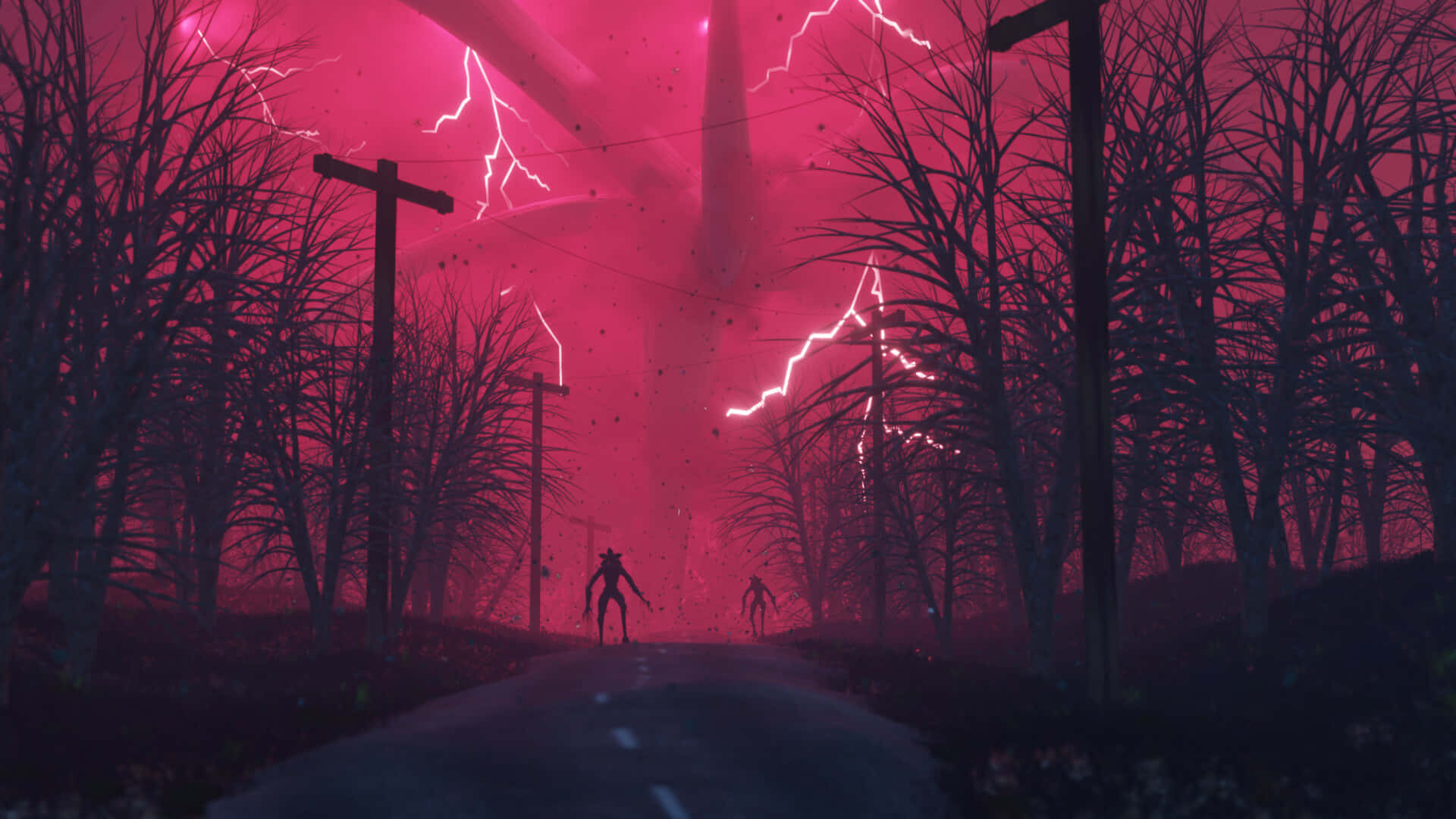 Red Scary Stranger Things Forest Wallpaper