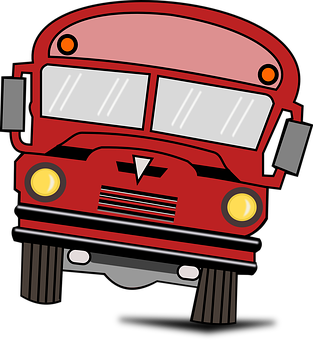 Red School Bus Cartoon PNG