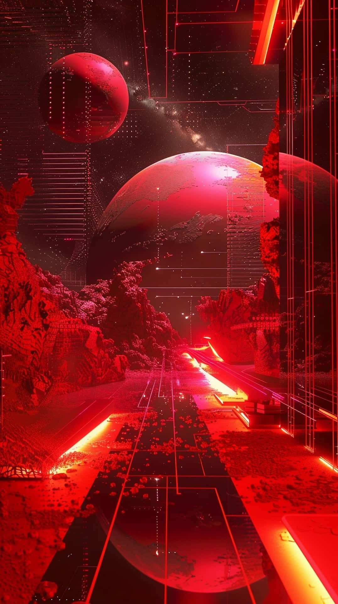 Paysage Sci-fi Rouge Y2 K Aesthetic.jpg Fond d'écran