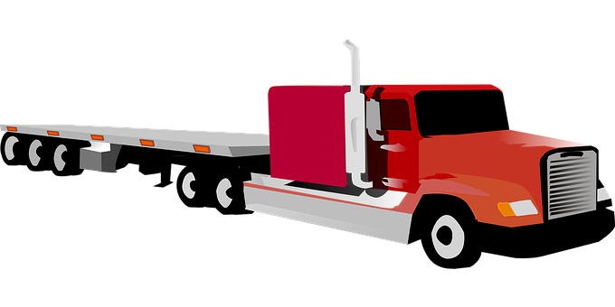 Red Semi Truck Flatbed Trailer PNG