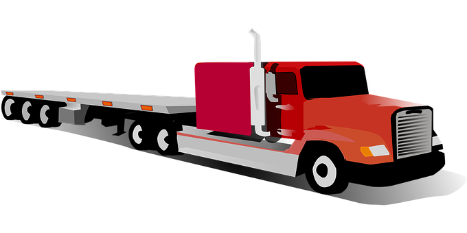 Red Semi Truck Flatbed Trailer Graphic PNG