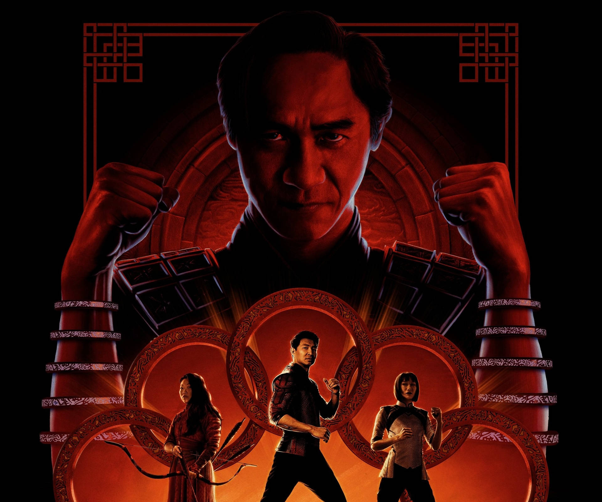 Ilpotente Shang-chi In Azione - Poster Ufficiale Di Shang-chi E La Leggenda Dei Dieci Anelli Sfondo
