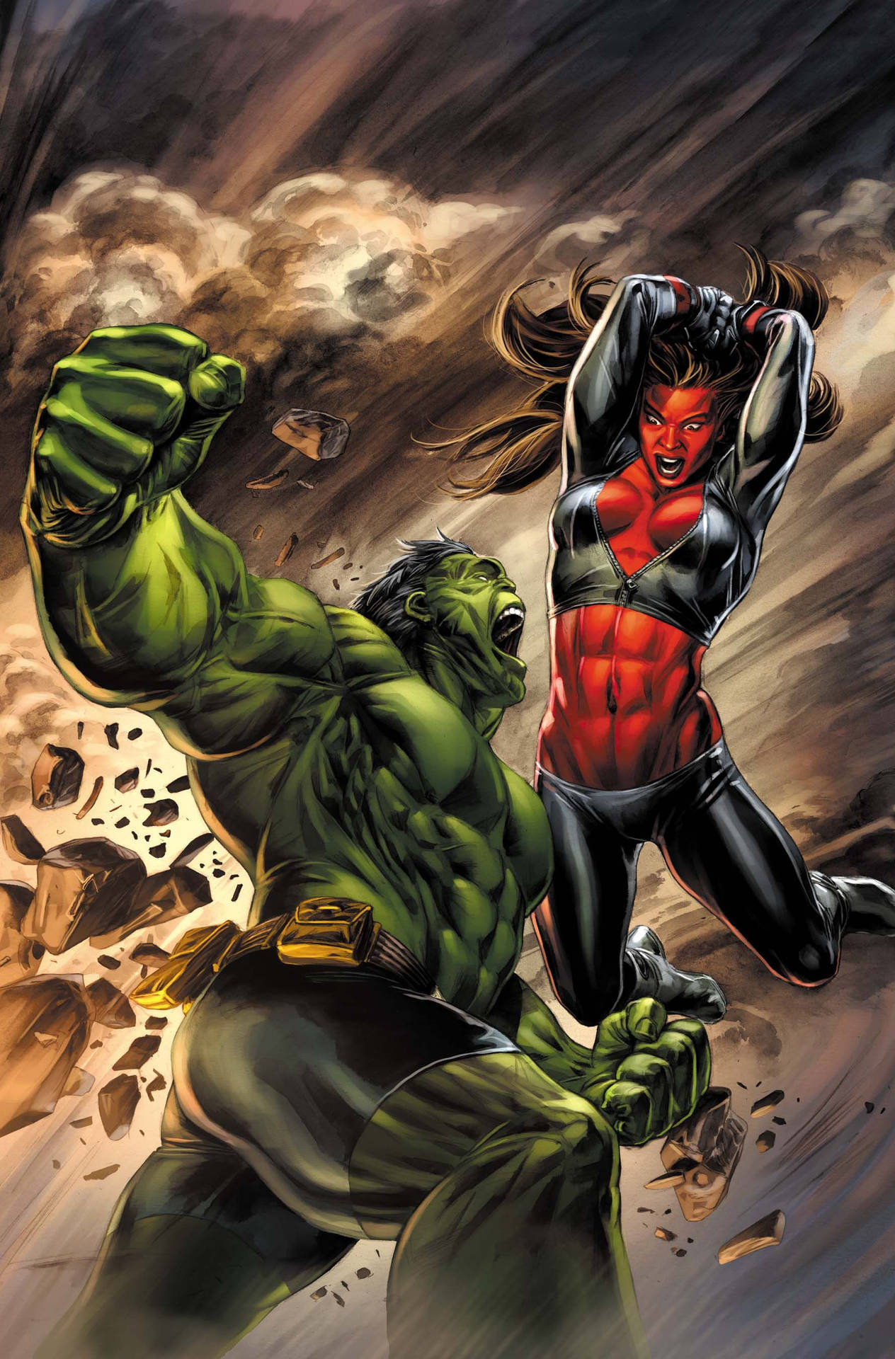 Red She Hulk Fighting Wallpaper