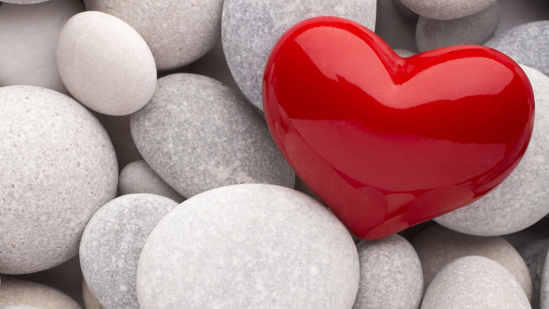 Red Shiny Heart On Pebble Stones