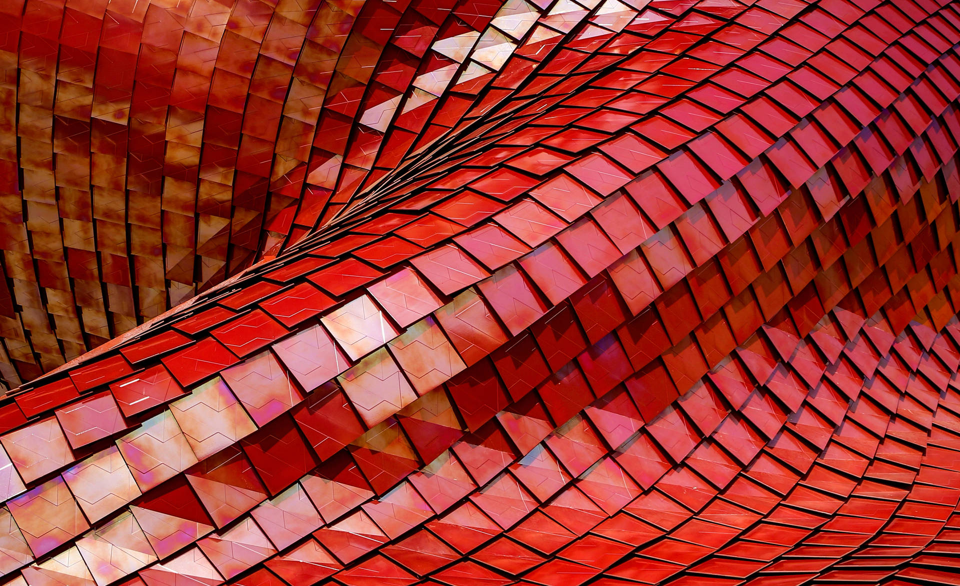 "A vibrant perspective of shining red tiles." Wallpaper