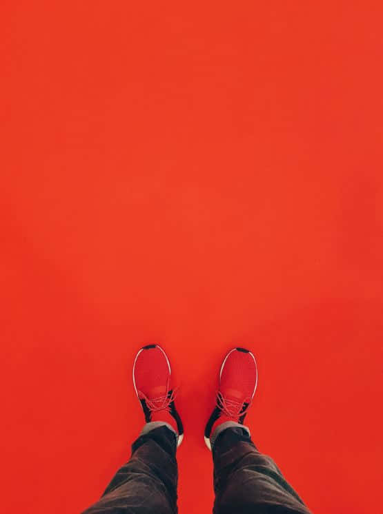 Stylish Red Shoes on a Wooden Floor Wallpaper