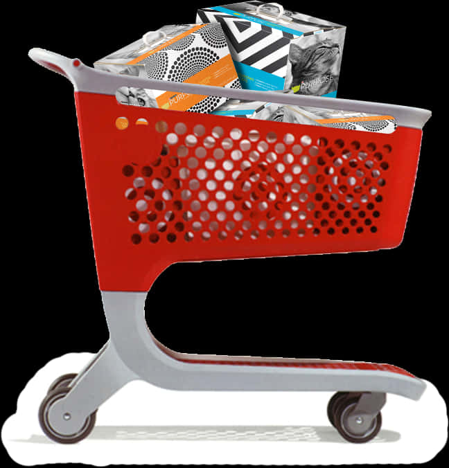 Red Shopping Cart Fullof Items PNG