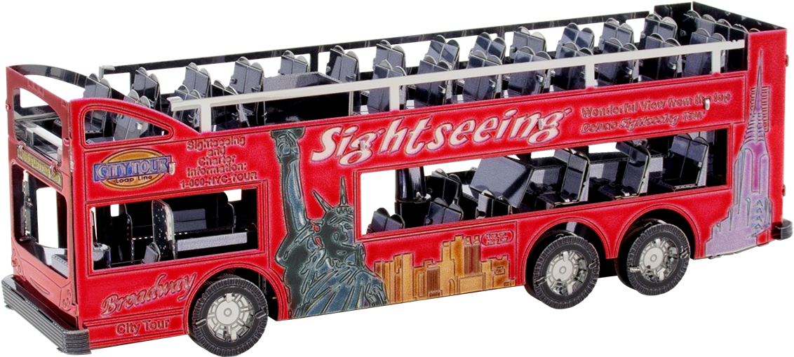 Red Sightseeing Open Top Bus Model PNG