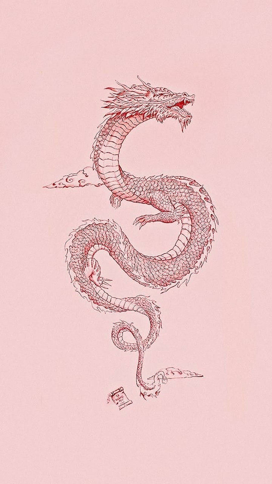 Rödskisserad Japansk Draketatuering. Wallpaper