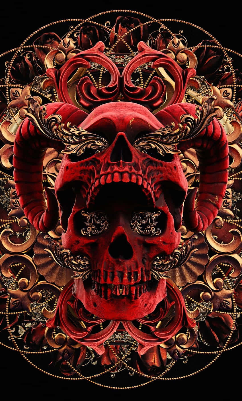Red Skull Baroque Artwork Wallpaper