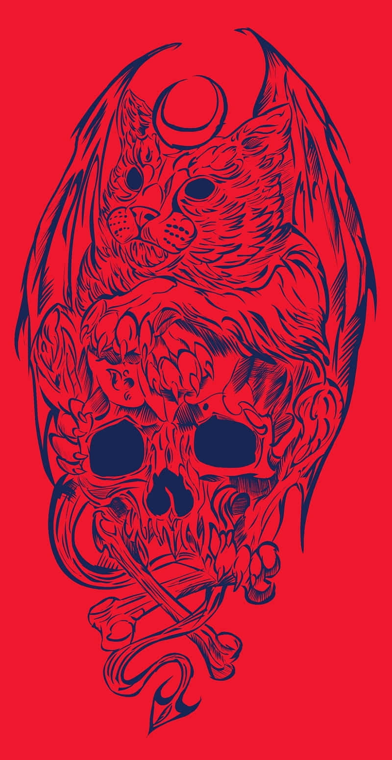 Red Skull Cat Aesthetic Artwork Wallpaper