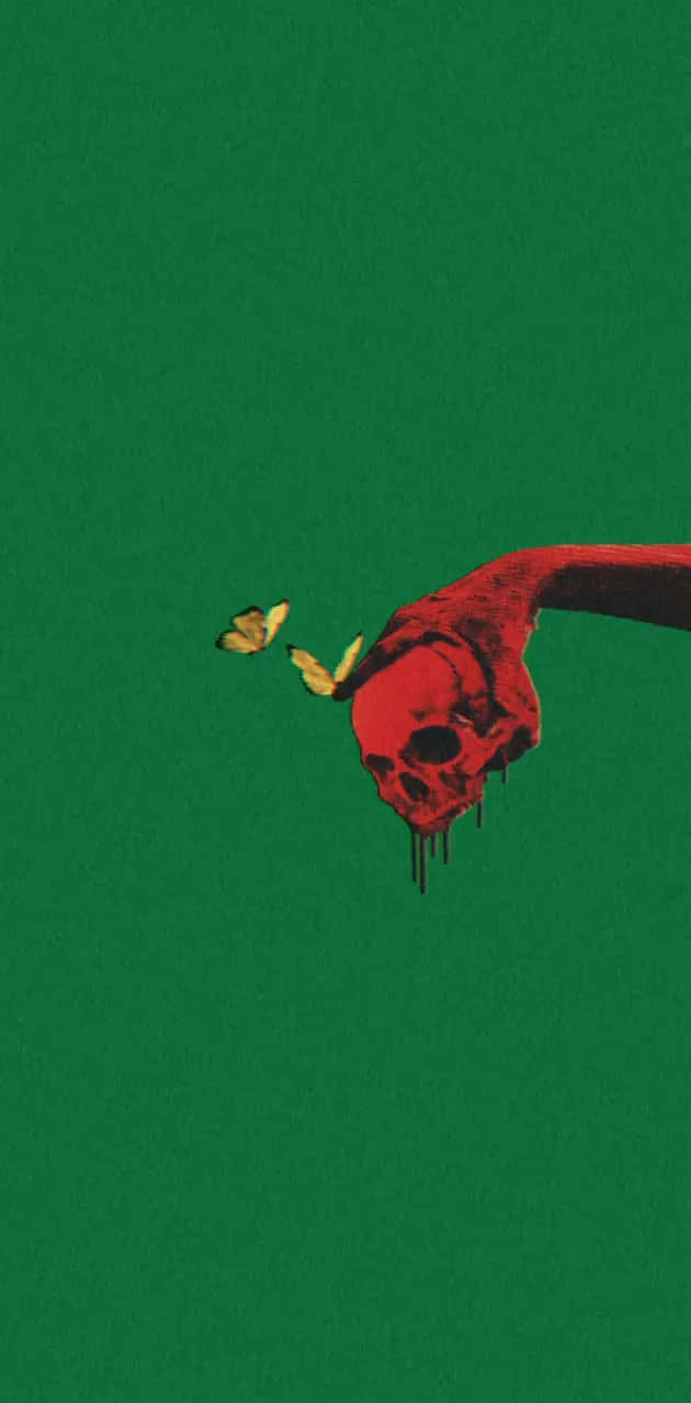 Red Skull Green Backdrop Aesthetic.jpg Wallpaper