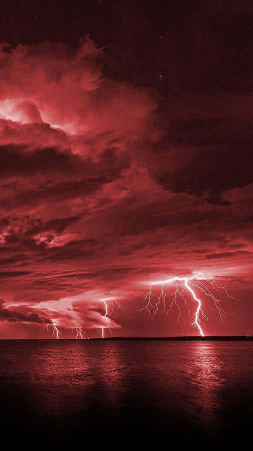 Red Sky Lightning Over Water Wallpaper