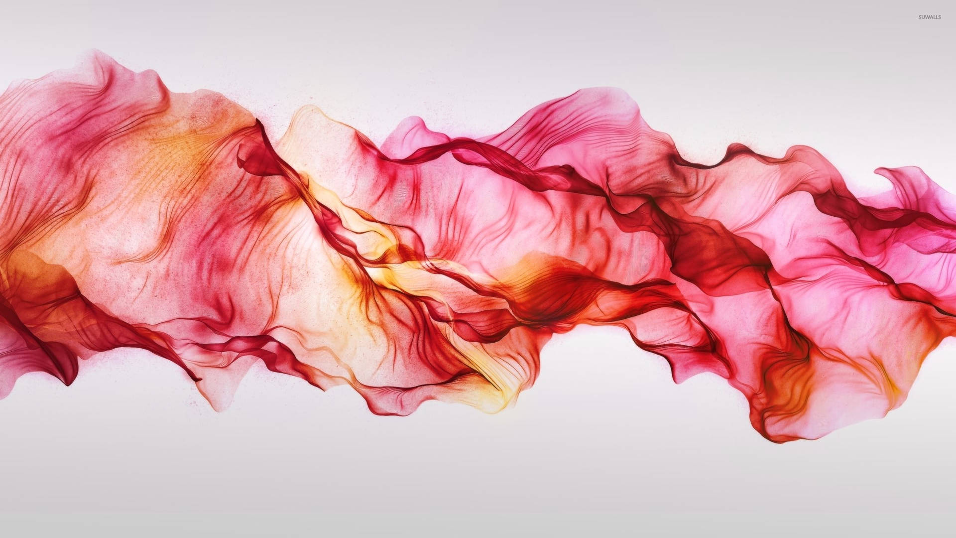 Mysterious red smoke floating in a white fog Wallpaper
