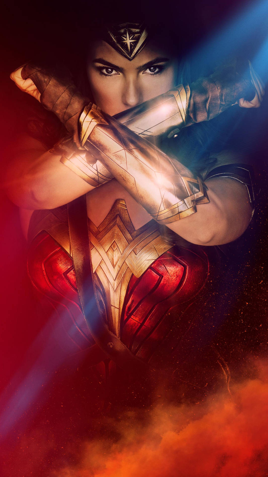 Mujermaravilla Superheroína Con Humo Rojo. Fondo de pantalla