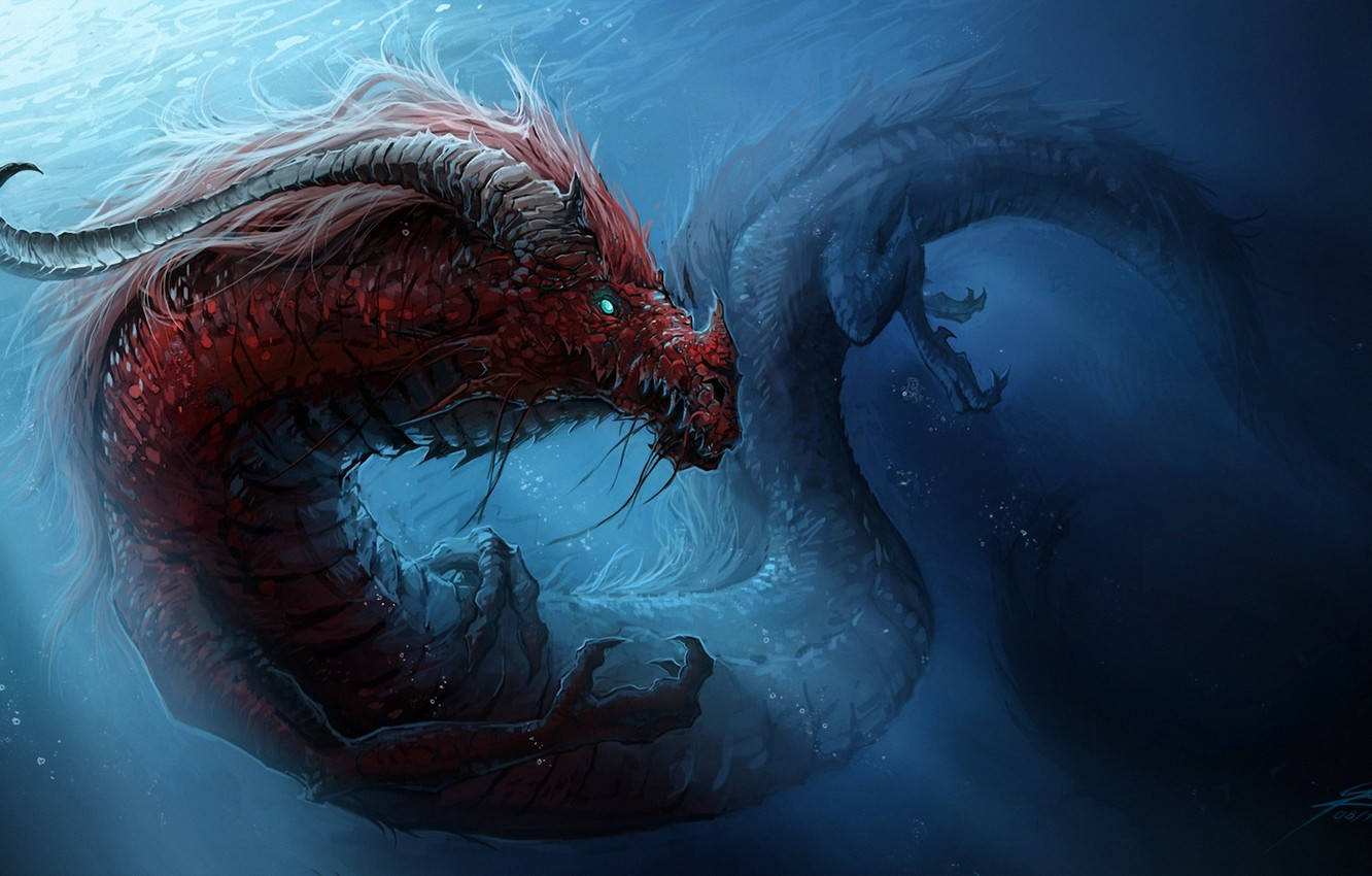 Download Red Snake Water Dragon In Ocean Wallpaper 