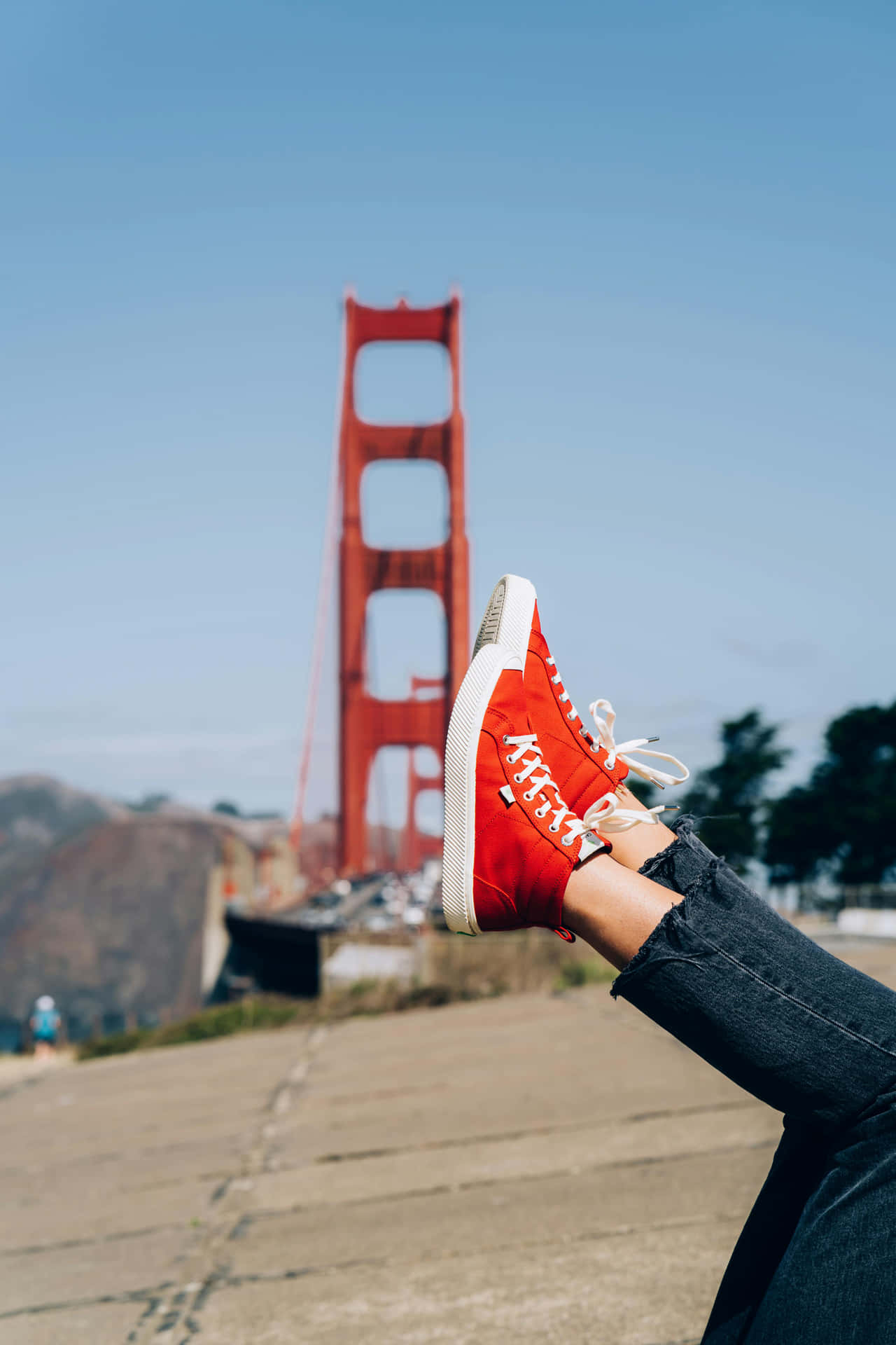 Red Sneakers Golden Gate Bridge Wallpaper