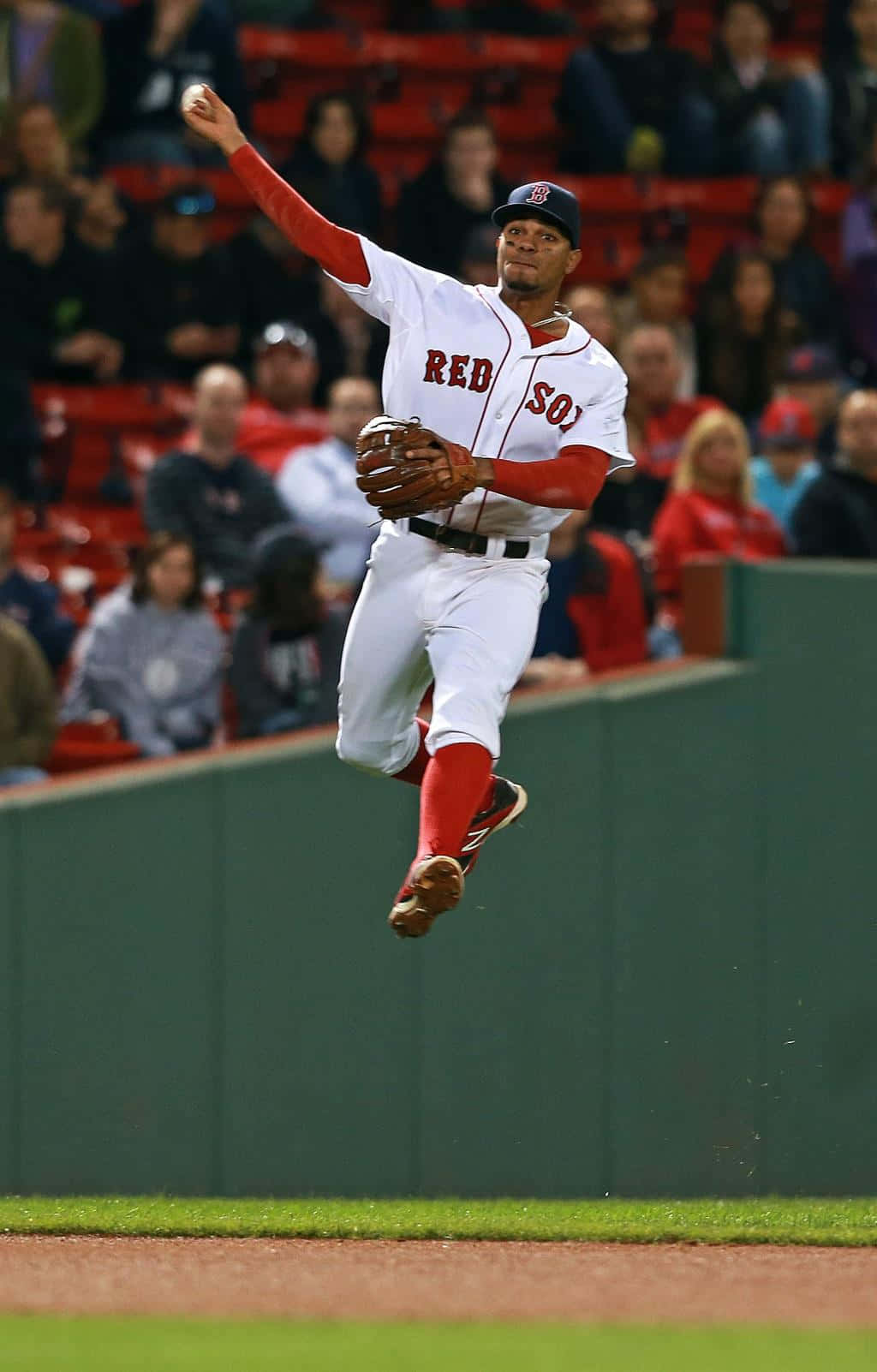 Red Sox Player Mid Air Throw Wallpaper