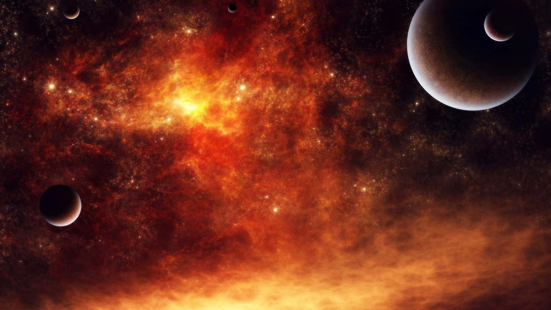 Red Space Fire Planets Orbiting Wallpaper
