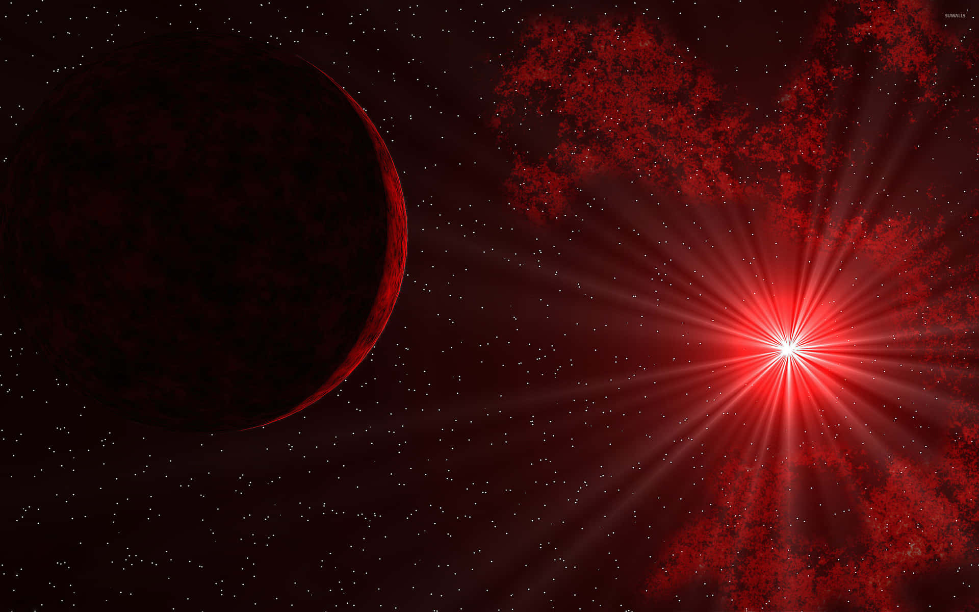 Red Space Planet Shining Star Wallpaper
