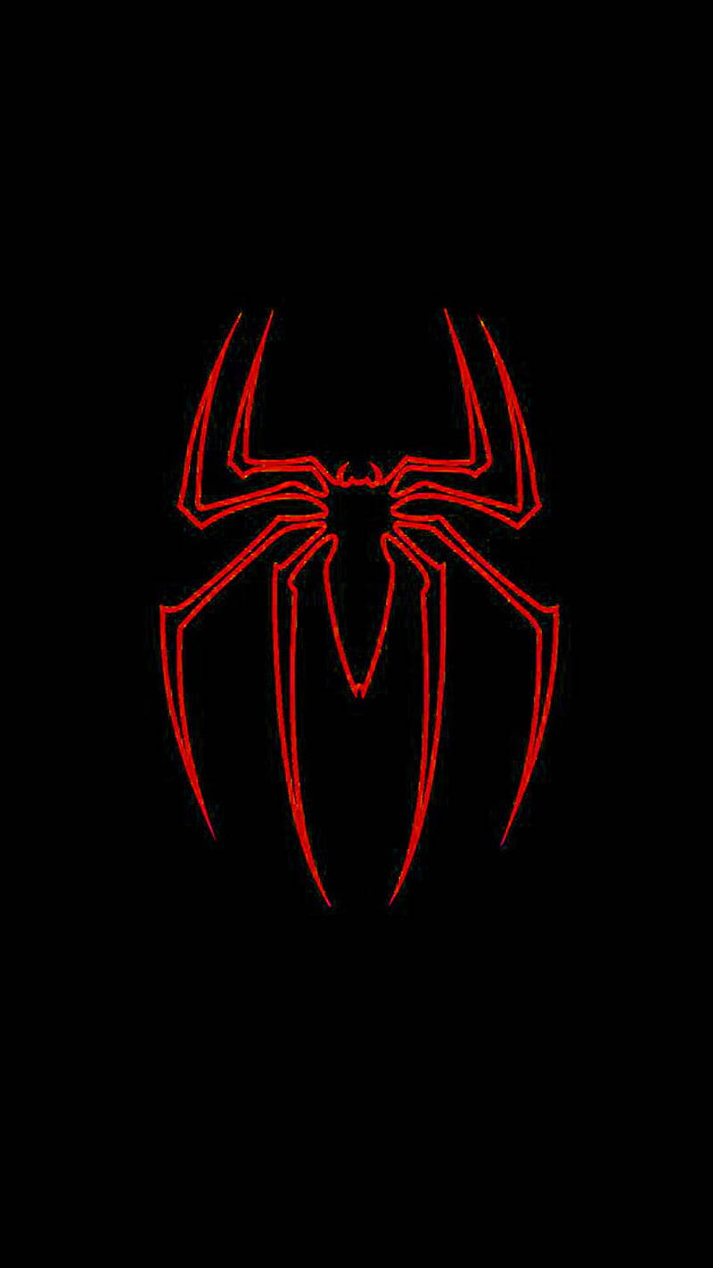 Red Spiderman Emblem In Solid Black Background