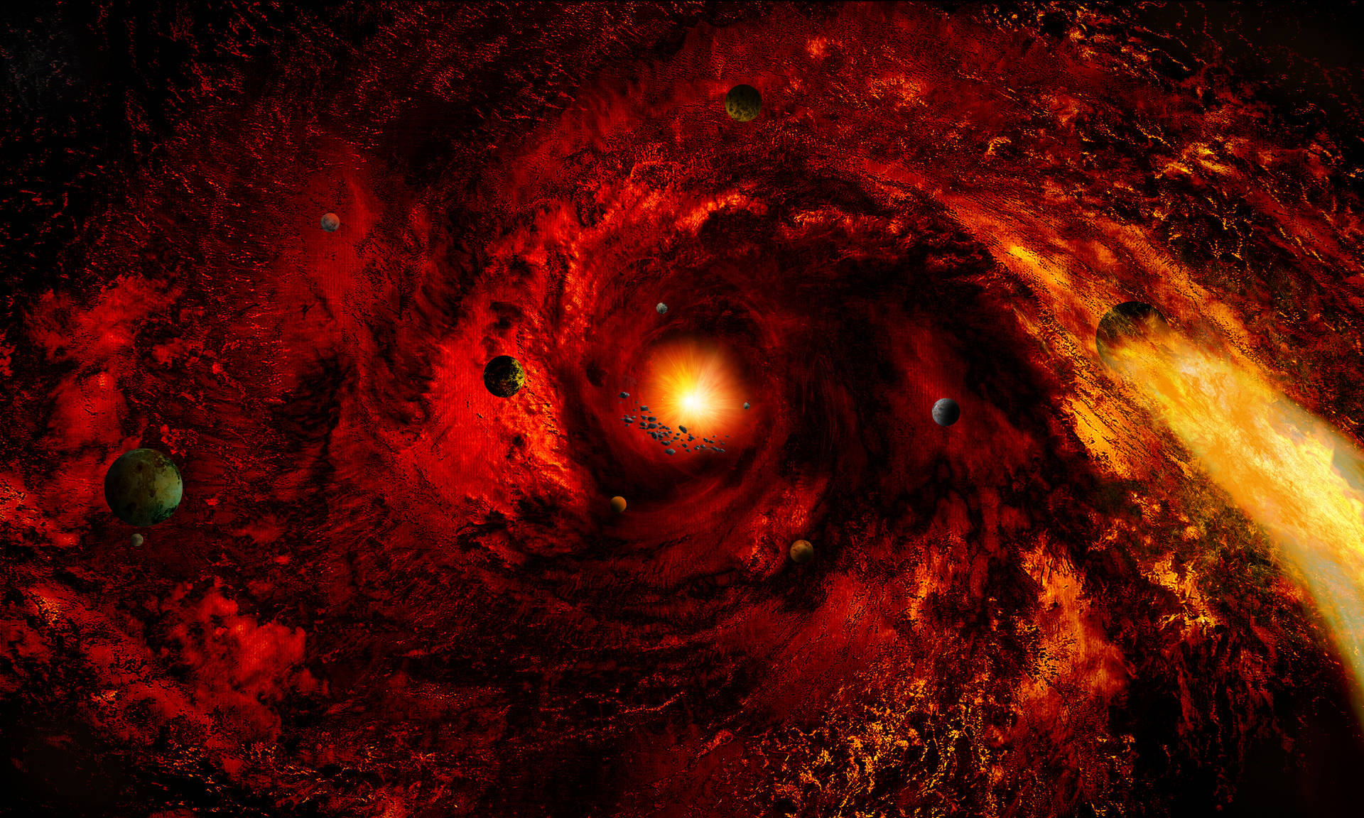 “Red Spiral Galaxy Illuminating Outer Space” Wallpaper