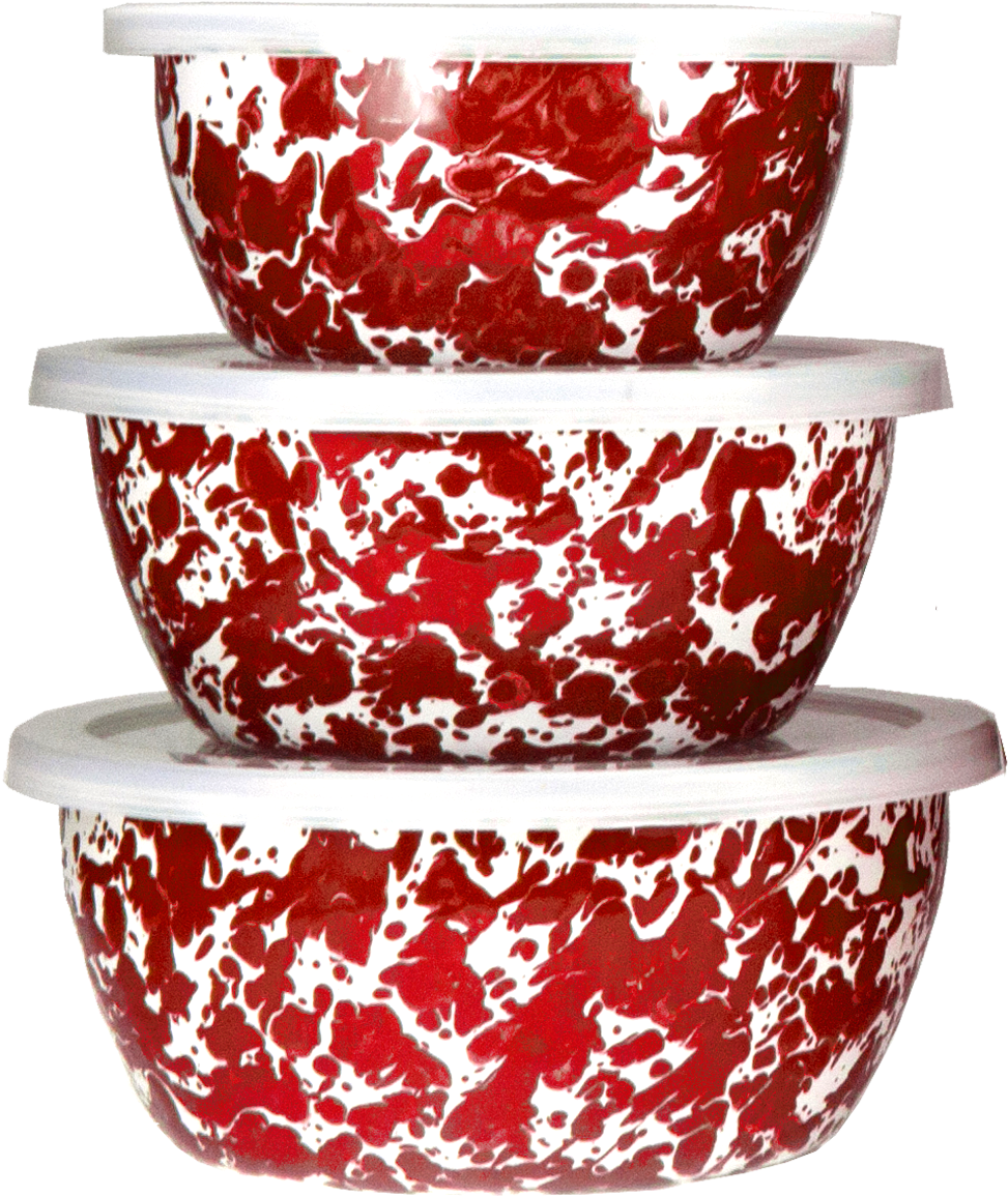 Red Splatter Enamel Bowls Stacked PNG