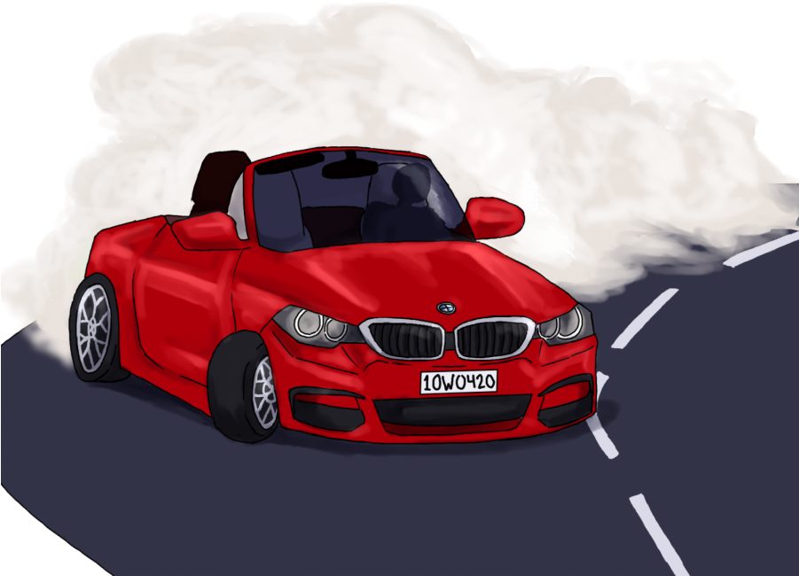 Red Sports Car Burning Rubber PNG