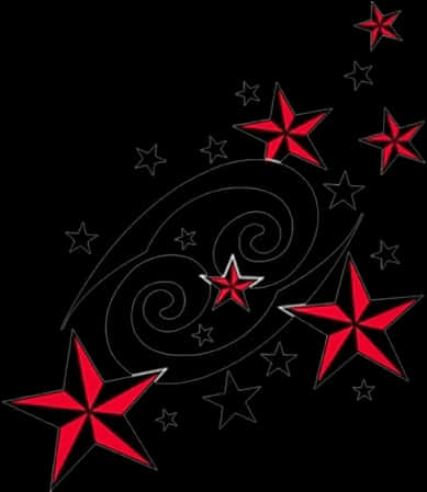 Red Starsand Swirls Design PNG