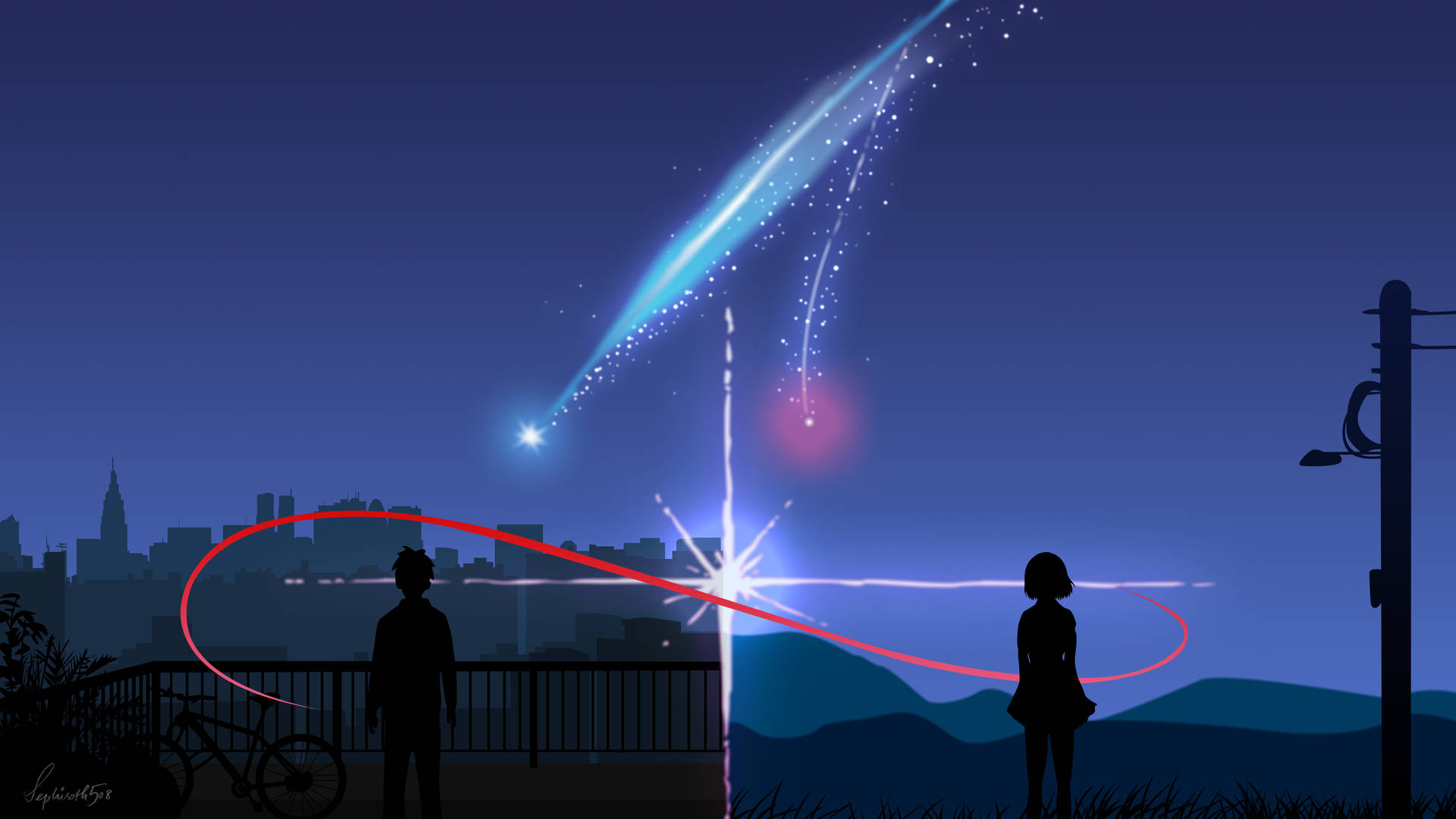 Red String Connection Your Name 4k Background