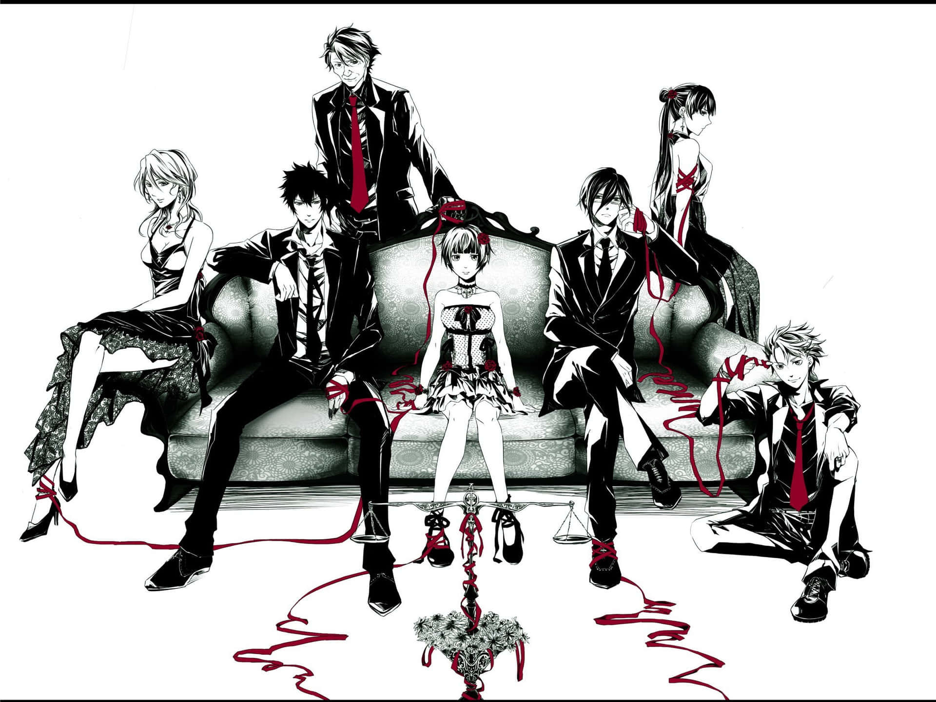 Red String Passing Through Psycho Pass Characters Wallpaper